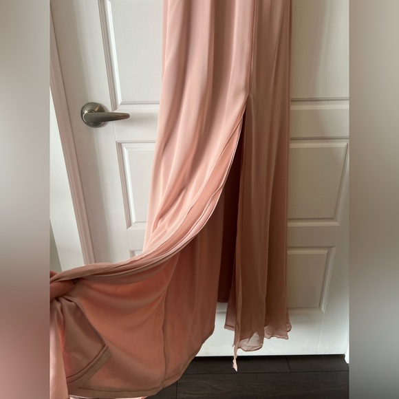 Dessy High Neck Chiffon bridesmaid Dress w/ Front Slit- toasted sugar, size 8 - Picture 4 of 11